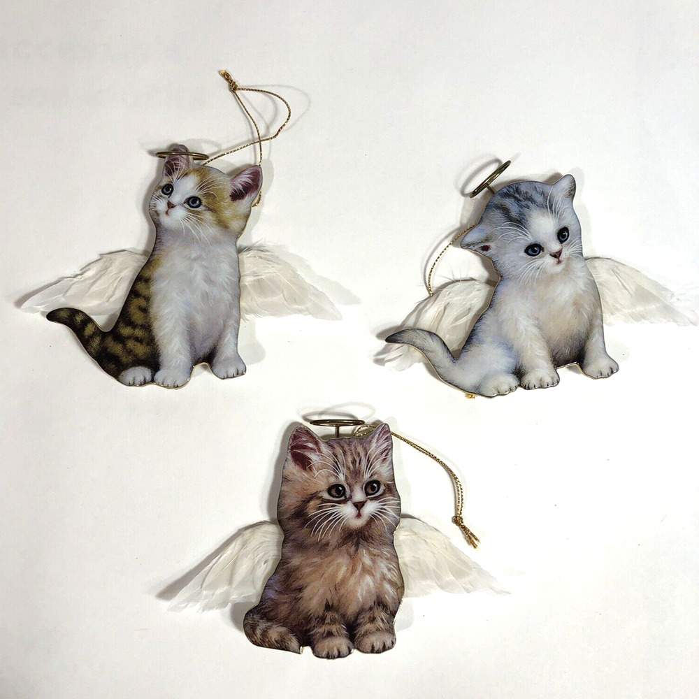3 Purrfect Little Angels Kitten Ornaments Misty Fluffy Cat Bradford Editions